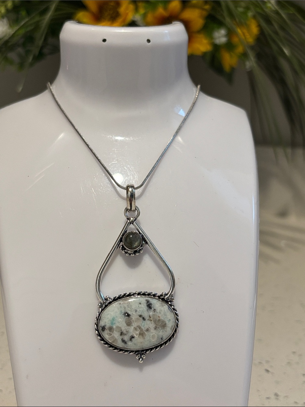 Sterling Silver Kiwi Jasper & Labradorite Gemstone Pendant Necklace